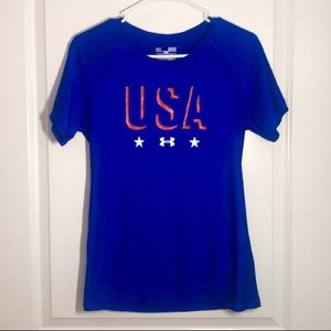 Women's Under Armour USA Fitted Shirt - Red/Blue